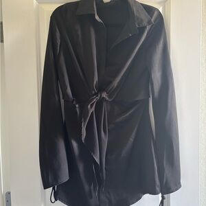 White Fox Boutique Black Silk Tie Dress